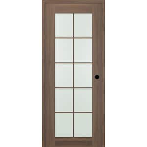 36 in. x 80 in. Vona Left-Hand Solid Composite Core Frosted Glass Pecan Nutwood Wood Single Prehung Interior Door