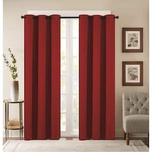 Burgundy Solid Polyester Thermal 76 in. W x 84 in. L Grommet Blackout Curtain Panel