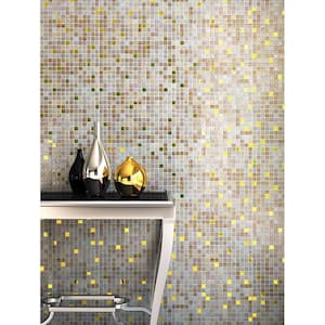 Mingles 11.6 in. x 11.6 in. Glossy White and Gold Glass Mosaic Wall and Floor Tile (18.69 sq. ft./case) (20-pack)