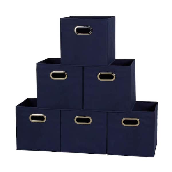 HOUSEHOLD ESSENTIALS 11 in. H x 11 in. W x 11 in. D Blue Fabric Cube Storage Bin 6-Pack