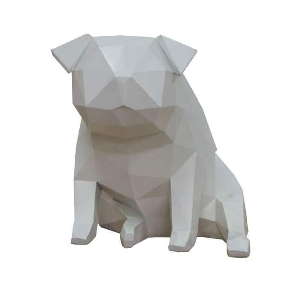 Benjara Modern 9 in. White Polyresin Dog Sculpture Decor with Faceted Design