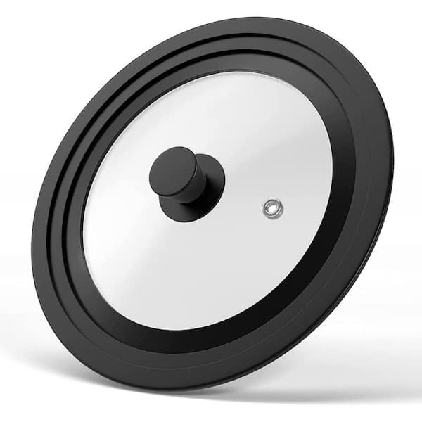 Universal Tempered Glass Lid Black Heat Resistant Silicone Rim Handle Fits Pots Pans Skillets 1 Piece Set