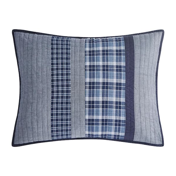Nautica Adelson 1-Piece Navy Blue Plaid and Striped Cotton Standard Sham