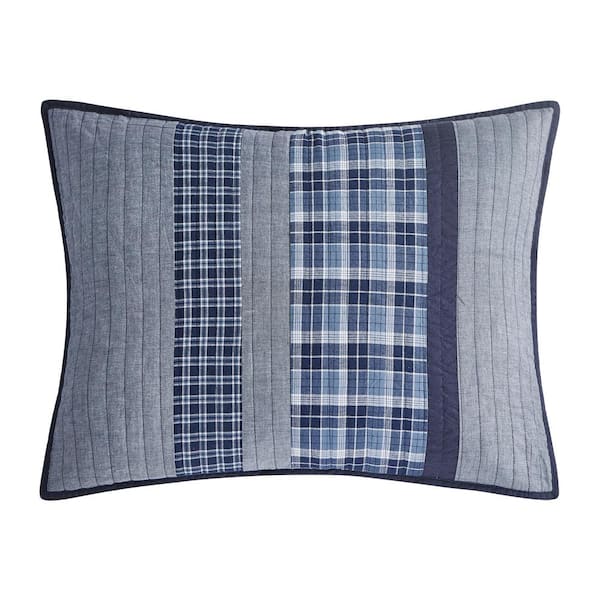 Nautica Adelson 1-Piece Navy Blue Striped and Plaid Cotton King Quilt  210470 - The Home Depot