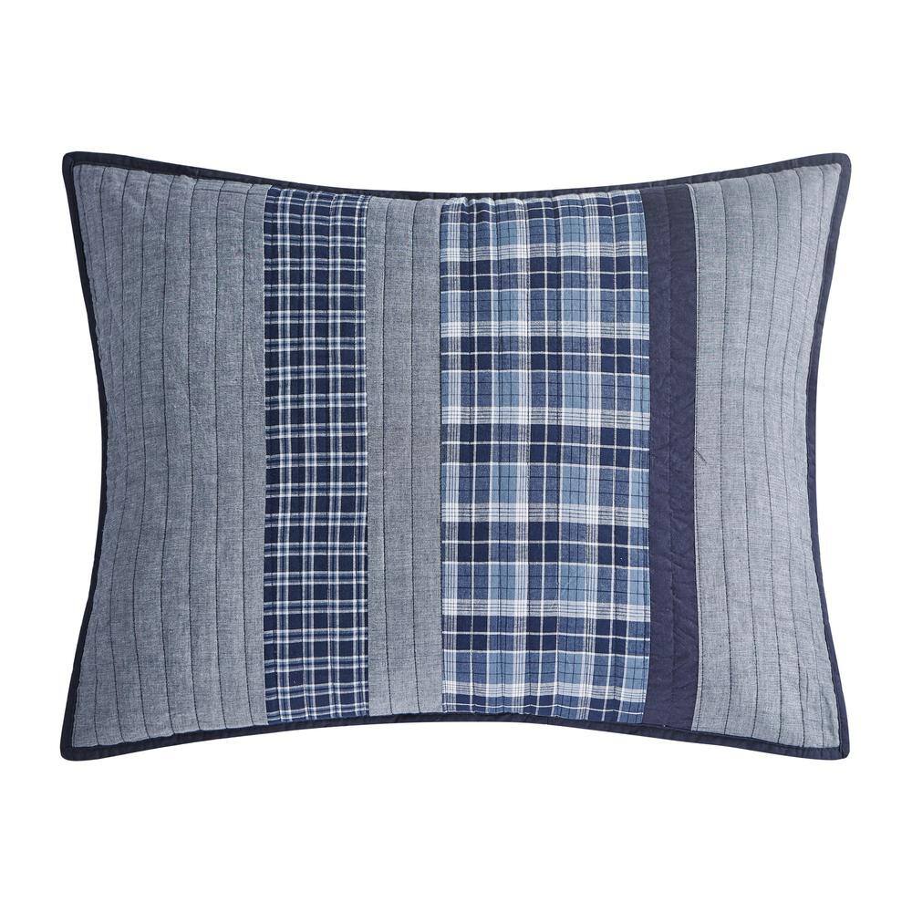 Blue and Gray Cotton Twin Reversible Quilt Set