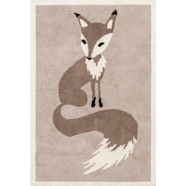 nuLOOM Ivory Doormat 3 ft. x 5 ft. Nola Fox Machine Washable Kids Accent Rug Area Rug