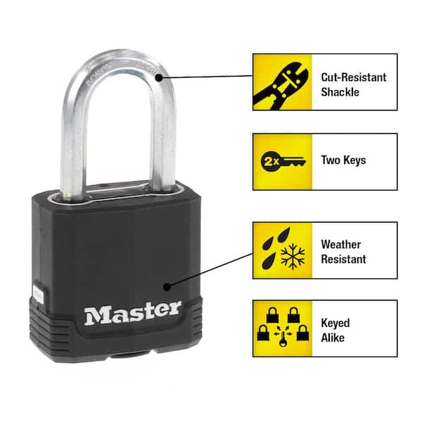 Master Lock Heavy Duty Padlock with Key, Hidden Shackle (Hasp