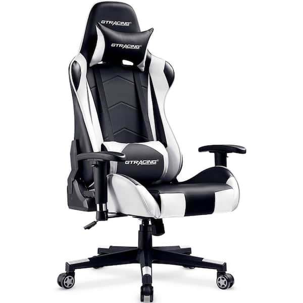 GTRACING Gaming Chair with Footrest and Ergonomic Lumbar Massage Pillow  Faux Leather Office Chair, Black 