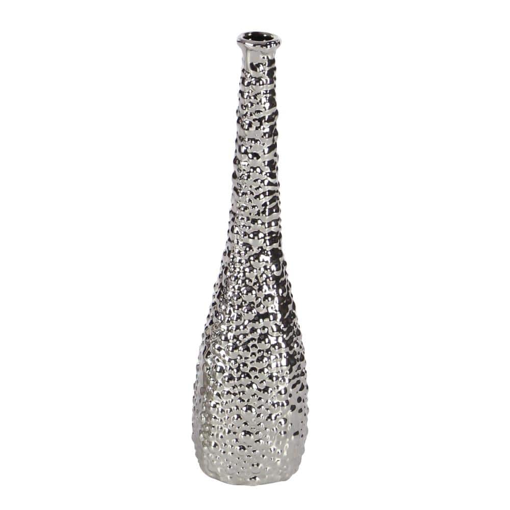 Elegant Trio Silver Ceramic Vase Set with Textured Finish
