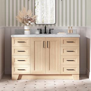 Taylor 54 in. Single Sink Freestanding Bathroom Vanity in Oak with Carrara White Marble Top
