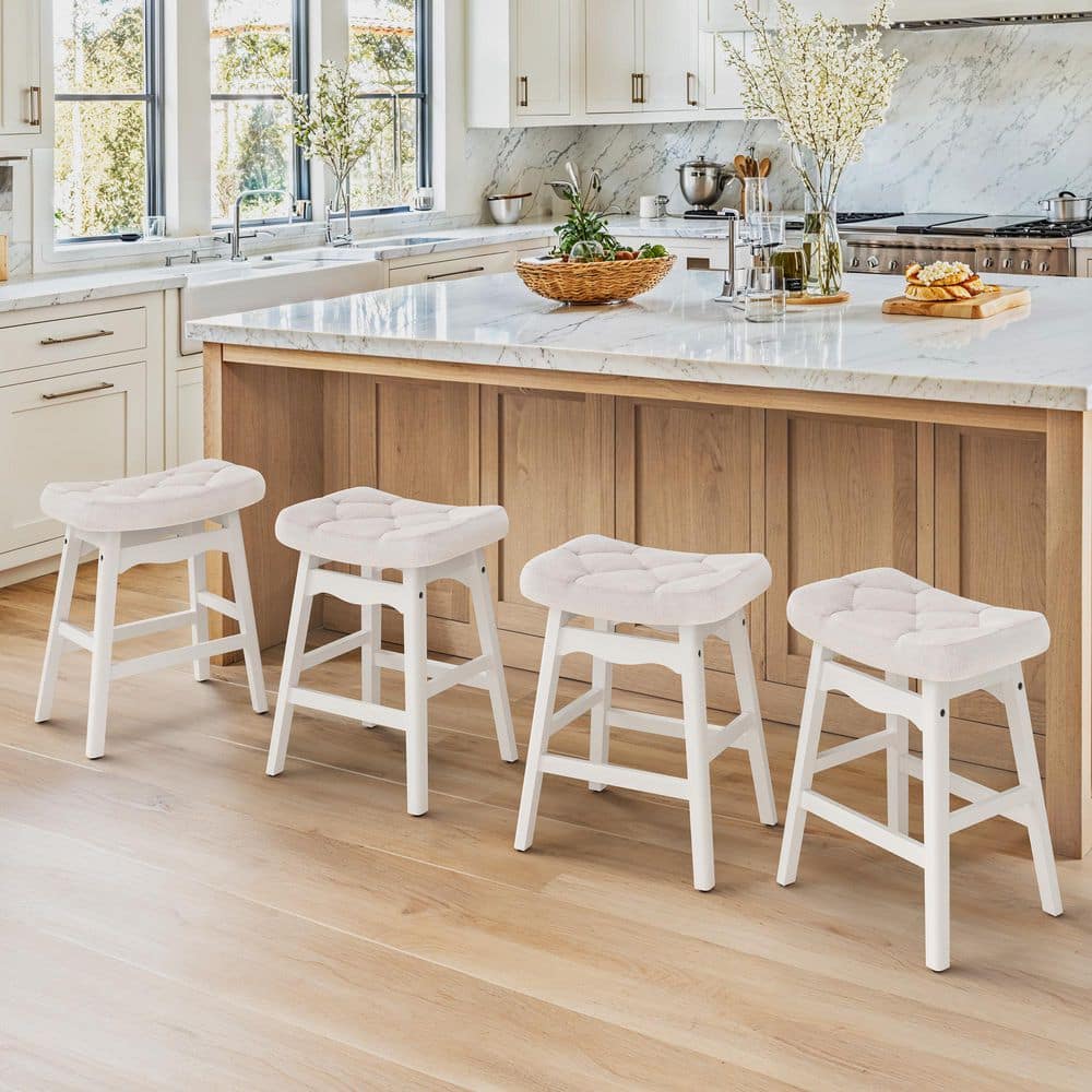 Bar Stools (Set of 4), 24 in. H Saddle Counter Stool with Wood Legs, Upholstered Backless Barstool in Beige price history on PriceWatchPro