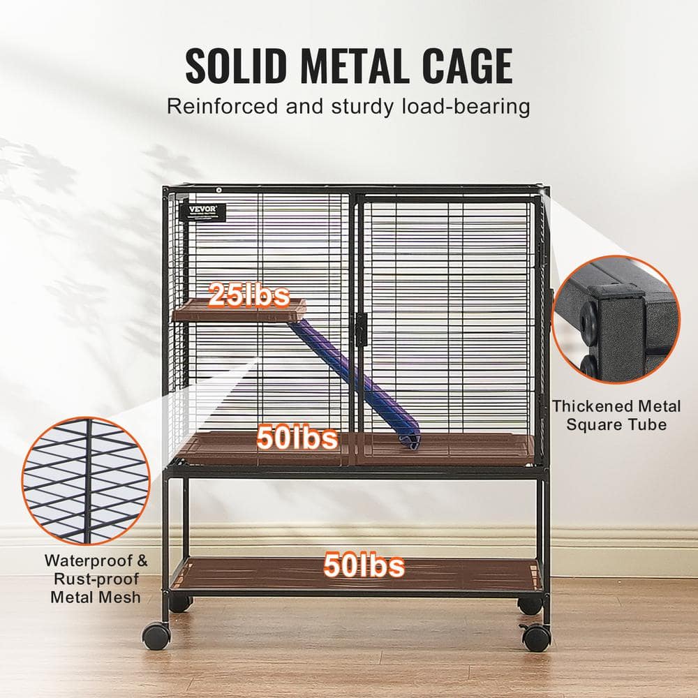 VEVOR 36-Inch Black Metal 2-Tier Rolling Small Animal Cage