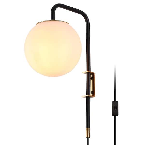 5.9 in. 1 Light Plug in LED Wall Sconces with Clear Globe Glass Shade, Black Gold Metal Base Wall Lamp