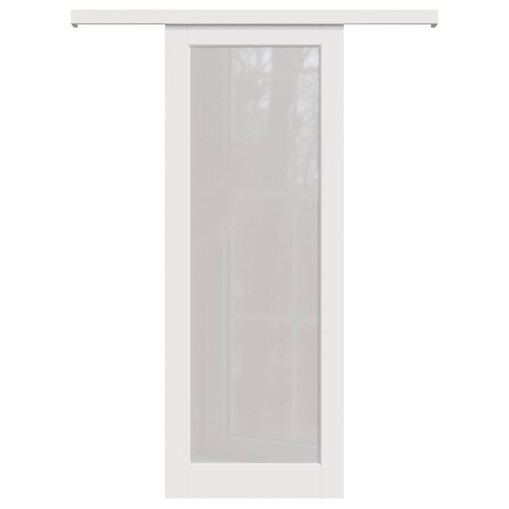 36 in. x 96 in. Hidden Track Style 1 Lite Frosted Glass White MDF Sliding Barn Door with Hardware Kit and Pantry Sticker price history on PriceWatchPro