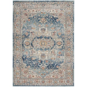 Concerto Ivory Blue 5 ft. x 7 ft. Border Traditional Area Rug