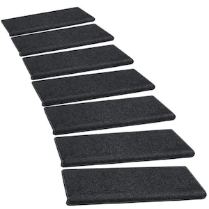 Black 9.5 in. x 30 in. x 1.2 in. Bullnose Indoor Non-slip Carpet Stair Tread Cover Tape Free Non Slip (Set of 7)
