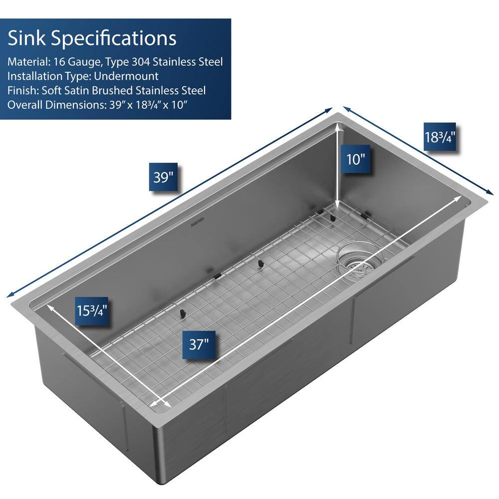 Elite 39'' Stainless Steel Undermount Workstation Kitchen Sink