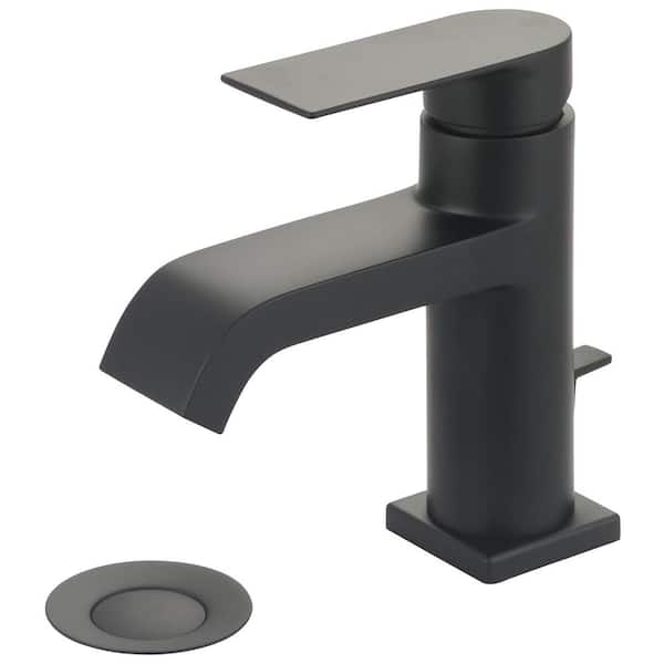 Olympia Faucets i4 Single Hole Single-Handle Bathroom Faucet with Brass Drain in Matte Black