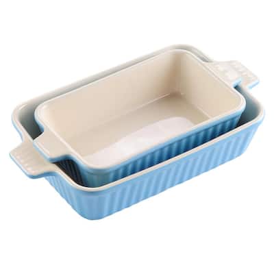 2-Piece Blue Rectangle Porcelain Bakeware Set 9 in. and 11 in. Baking Pans