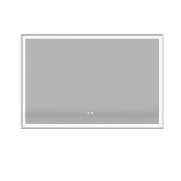 FAMYYT 60 in. W x 40 in. H Large Rectangular Frameless LED Light Anti-Fog Wall Bathroom Vanity Mirror in Silver Finish