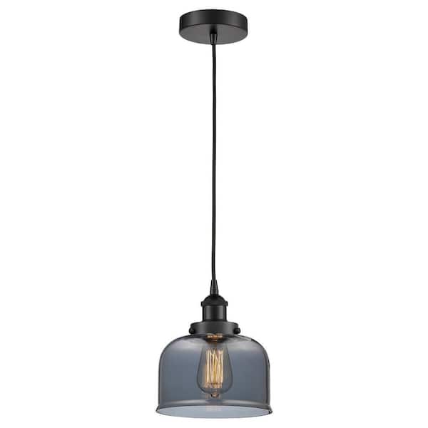 Bell 60-Watt 1-Light Matte Black Standard Mini Pendant Light Smoked Glass Shade