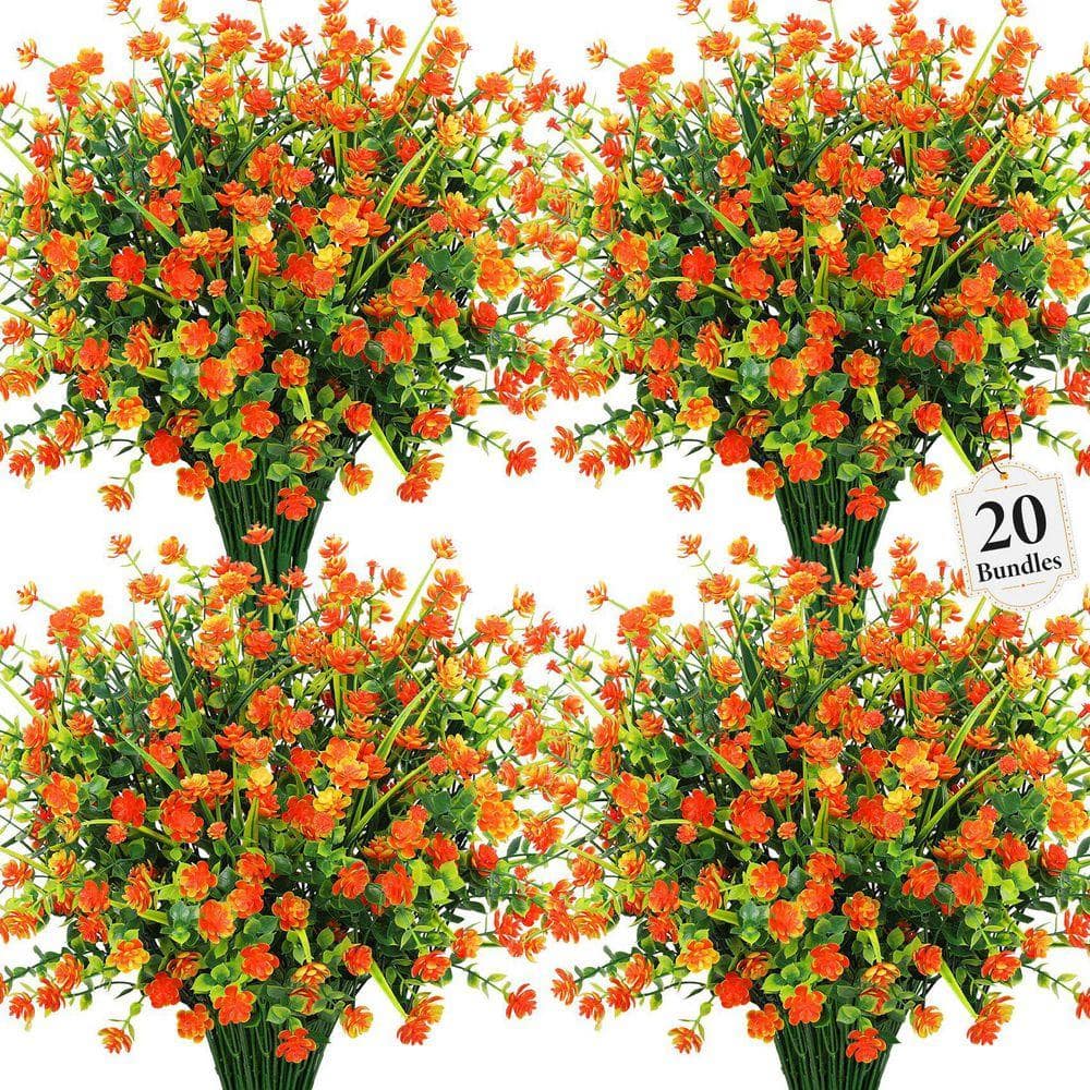 13.8 in. Orange Indoor/Outdoor Artificial Gypsophila Flowers Faux