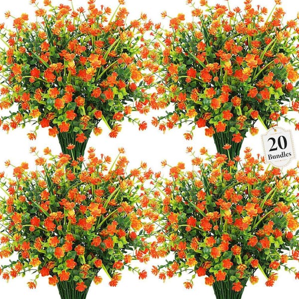 13.8 in. Orange Indoor/Outdoor Artificial Gypsophila Flowers Faux