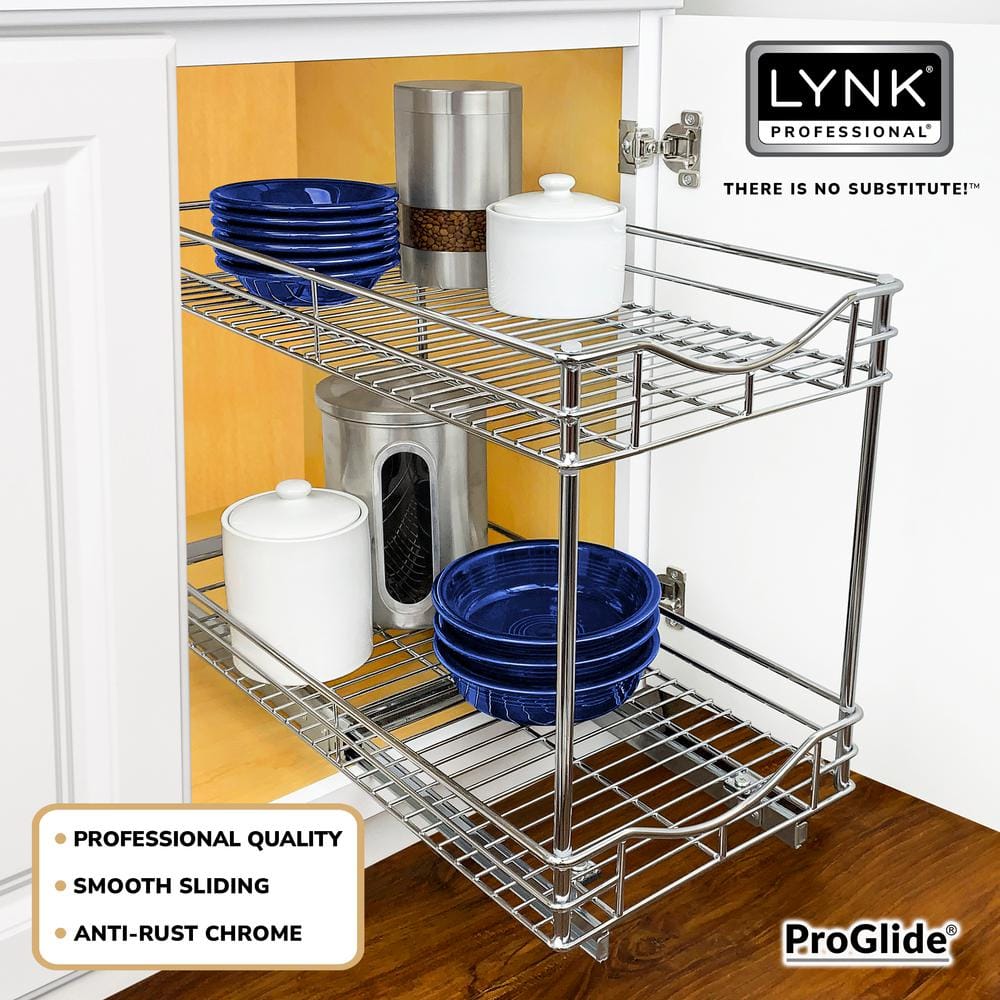 Chrome 2-Tier Pull Out Cabinet Organizer with Ball Bearing Glides