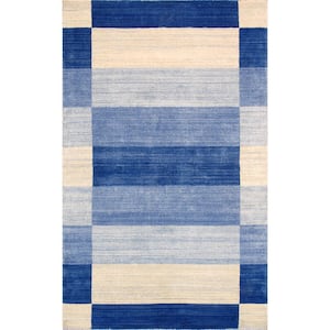Gramercy Blue 5 ft. x 7 ft. Striped Silk and Wool Area Rug