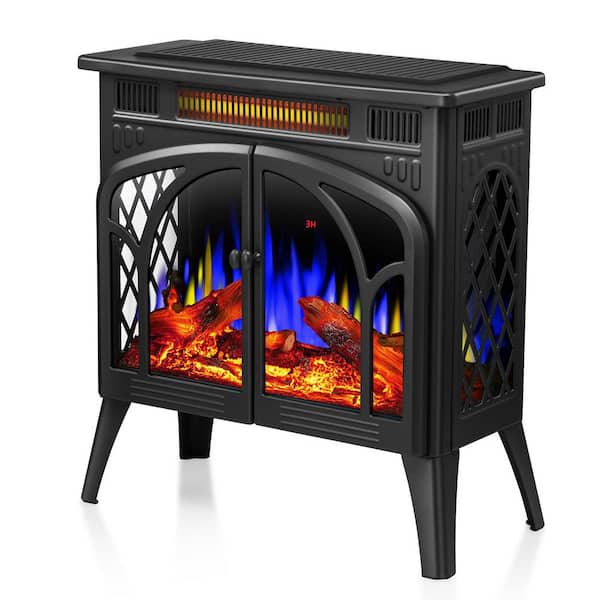 24. 25in Freestanding Electric Fireplace Heater in Black with Remote Control, Overheating Safe Design