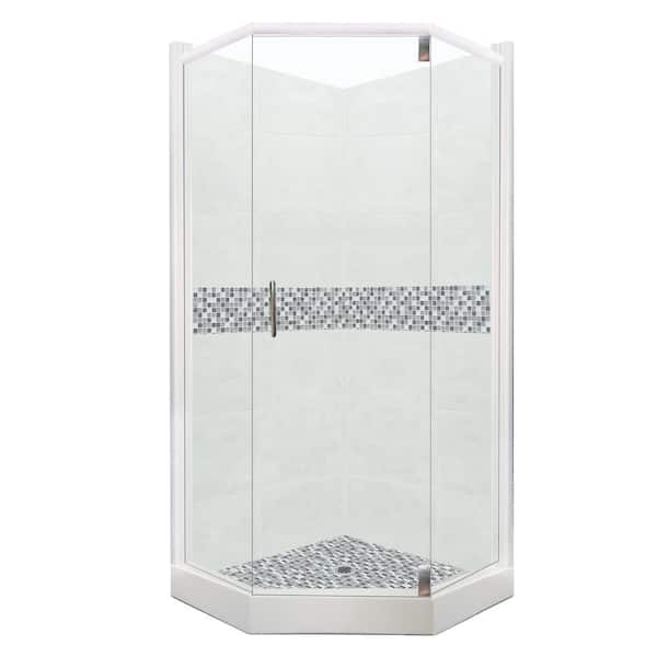 American Bath Factory Del Mar Grand Hinged 42 in. x 42 in. x 80 in. Neo-Angle Shower Kit in Natural Buff and Satin Nickel Hardware