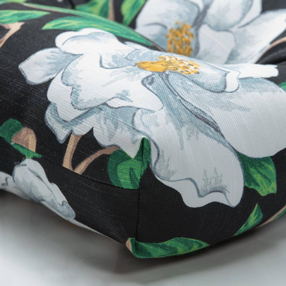 Magnolia Black and White Floral Tufted Chair Pads, Set of 2