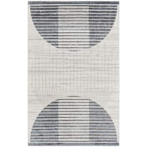 Astra Machine Washable Ivory Blue 3 ft. x 5 ft. Geometric Kids Contemporary Kitchen Area Rug