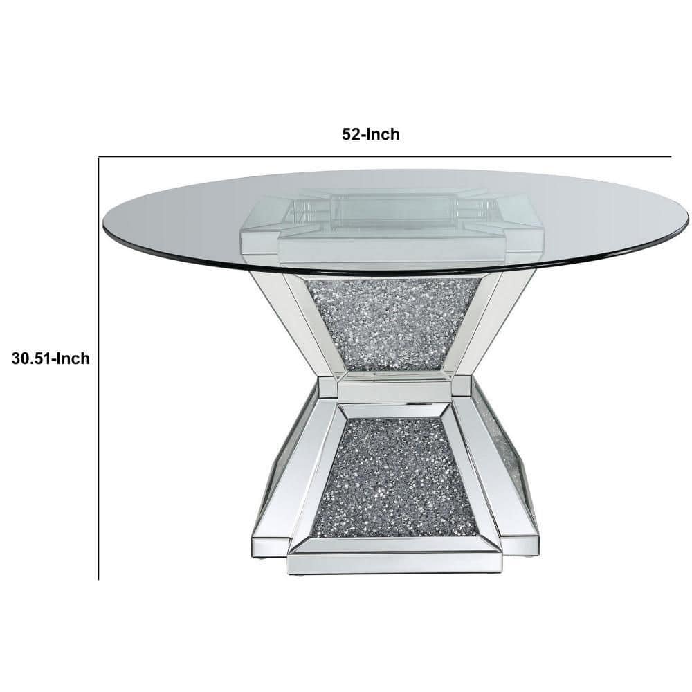 Contemporary 52'' Round Wood & Glass Dining Table with Crystal Accents