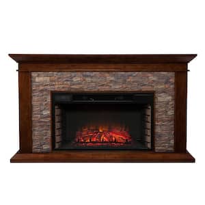 Ithaca 60 in. W Simulated Stone Electric Fireplace in Whiskey Maple