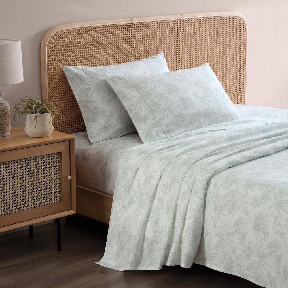 Pen and Ink Green Cotton Percale Queen Sheet Set