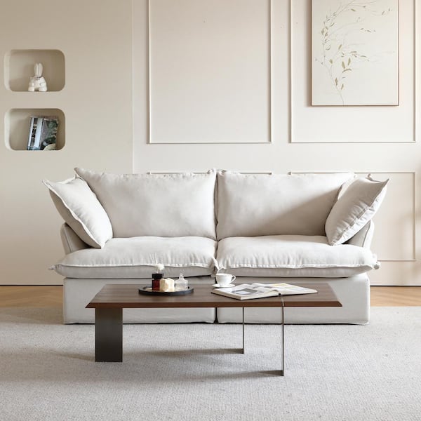 123 in. Square Arm 3-Seater Sofa in Beige