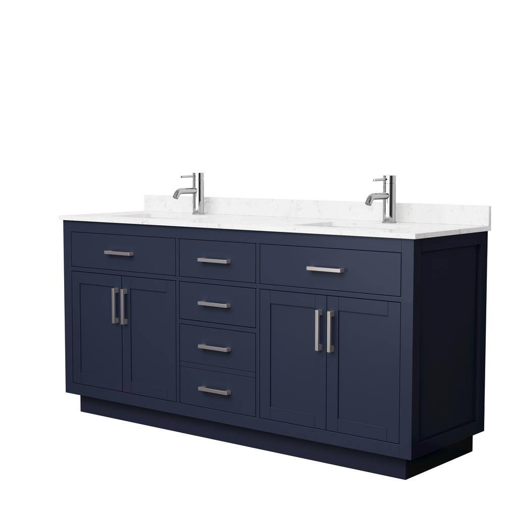 Wyndham Collection Beckett TK 72 in. W x 22 in. D x 35 in. H Double Bath Vanity in Dark Blue with Carrara Cultured Marble Top, Dark Blue with Brushed Nickel Trim -  840193394049