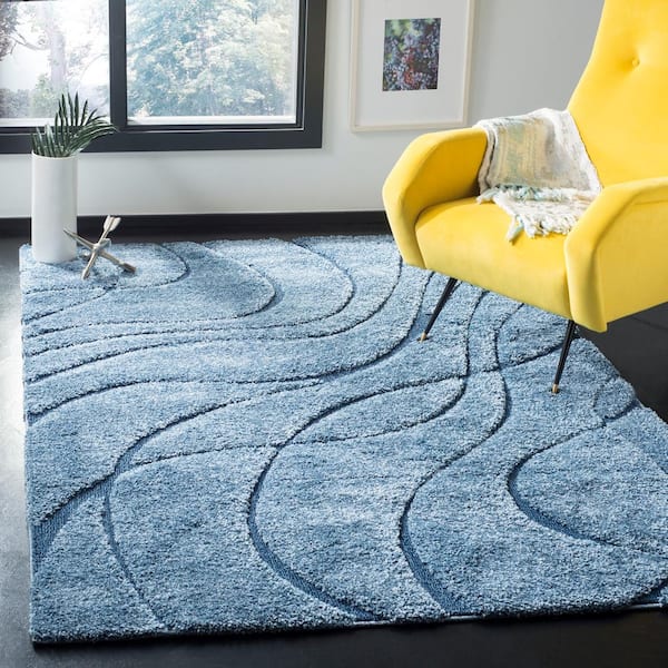 Florida Shag Light Blue/Blue 8 ft. x 10 ft. Solid Area Rug