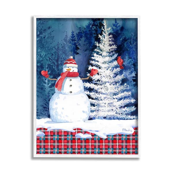 Winter Snowman on Plaid by Paul Brent 1-Piece Framed Graphic Print Nature Poster Art Print 30 in. x 24 in.