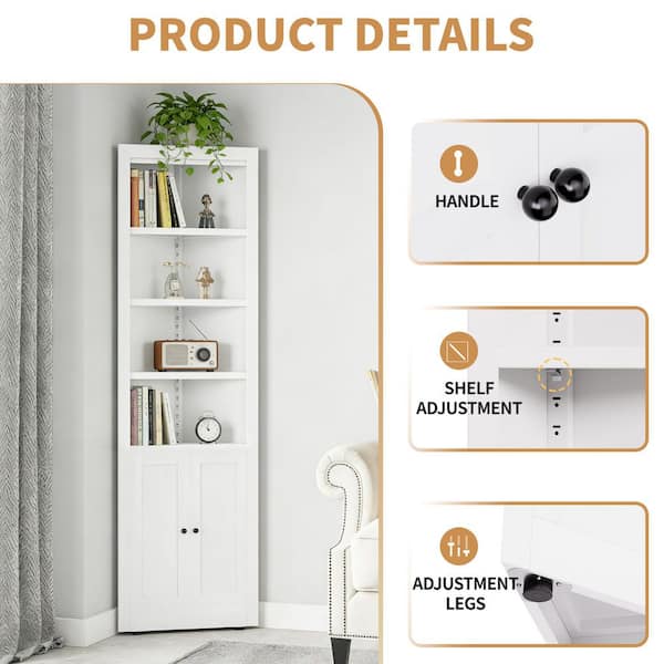 Ximuprmy Modern 20 in. W x 10 in. D x 71 in. H White Freestanding