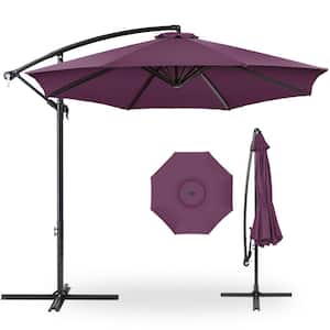 10 ft. Aluminum Offset Round Cantilever Patio Umbrella with Easy Tilt Adjustment in Amethyst Purple