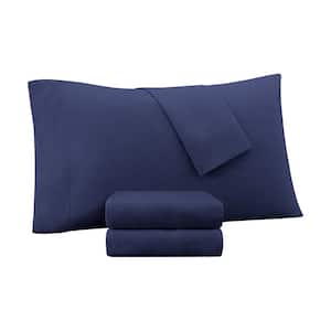 Supersoft 3-Piece Navy Solid Polyester Twin Washed Cooling Sheet Set