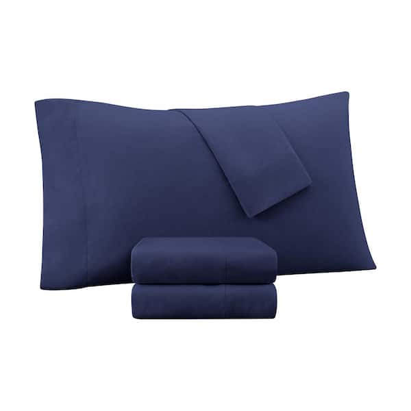 Serta Supersoft 3-Piece Navy Solid Polyester Twin Washed Cooling Sheet Set