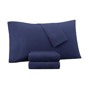Supersoft 4-Piece Navy Solid Polyester Queen Washed Cooling Sheet Set