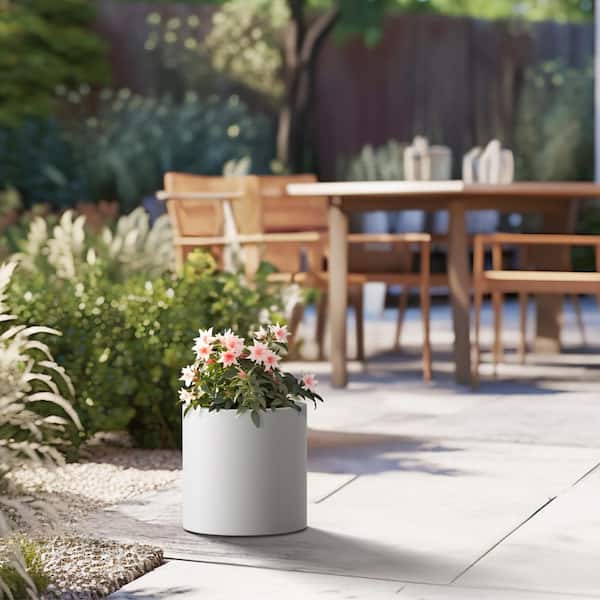 Sapcrete Lightweight 10in. x 10in. Crisp White Extra Large Tall Round Concrete Plant Pot/Planter for Indoor & Outdoor