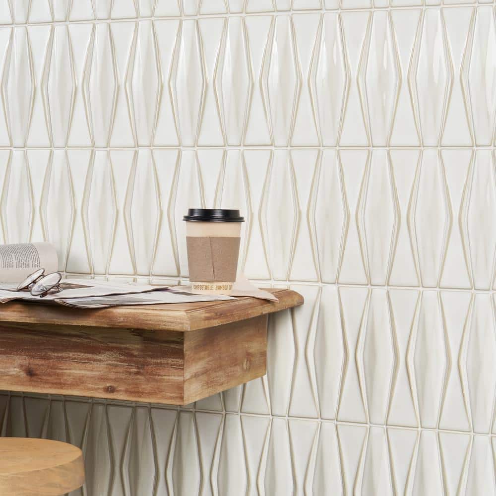 Natural White Geometric Glass Mosaic Tile 2x8