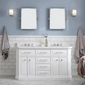Palace 60 in. W Bath Vanity in Pure White with Quartz Vanity Top with White Basin and Chrome F2-0009 Faucets