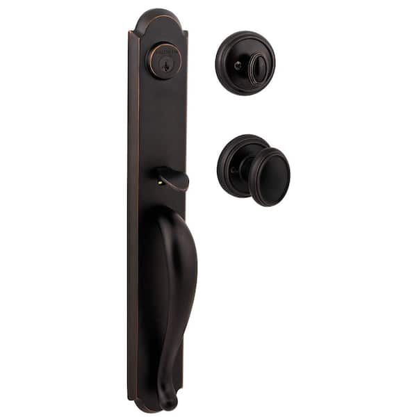 Distressed Oil Rubbed Bronze Baldwin Hardware 5255.402.RENT Baldwin 5255.RENT Wave Style Right Hand Keyed Entry Door Lever Set with Classic Rosette 