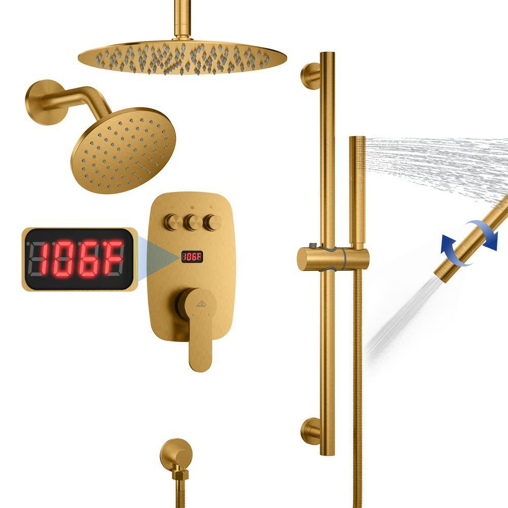 Brushed Gold Dual Showerhead System with Digital Display